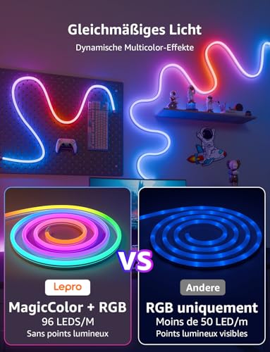 Lepro AI Neon LED Strip 6 m, LED Strip with App, Music & Voice Control | Compatible with Alexa & Google Assistant, for living room, gaming, party, wall decoration, personalised AI light designer