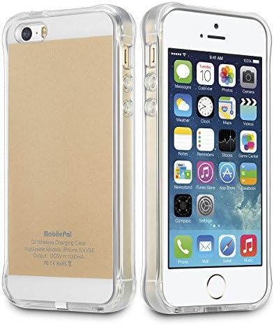 MobilePal Qi Wireless Charger Receiver Case for iPhone SE/5/5s with Reinforced Corner and 1A Output (Gold)