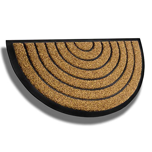 Extra Durable Striped Front Door Mat - Half Round Rug Entry Door Mat - Non-Slip Waterproof Thin Doormat Outdoor/Doormat Indoor (30 x 18) - Inside Doormat and Back Door Mat - Easy Clean Door Rug