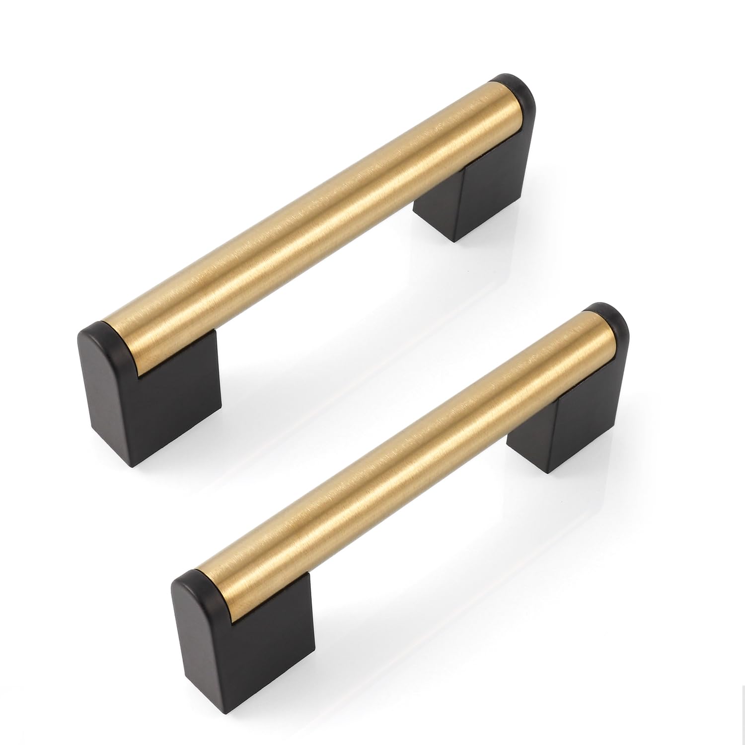 FULGENTE Gold Cabinet Handles Brushed Brass Cabinet Drawer Door Pulls Hardware for Kitchen Bath Bedroom,Black Cabinet Hardware Bar Handles for Chest of Drawers-96mm (3-3/4In) Hole Centers 10 Pack