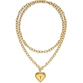 FAUTHENTICUTE Layered Puffy Heart Necklaces For Women Gold And Silver Plated Heart Pendant Necklace Long Chain Necklace