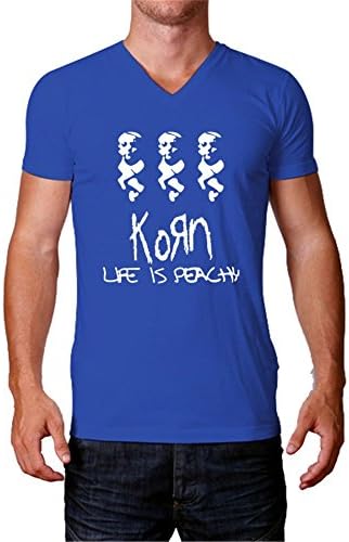 JoanT Korn Band Shirts Mens V Neck T Shirt A0222 Cotton Tshirt Royal Blue XL