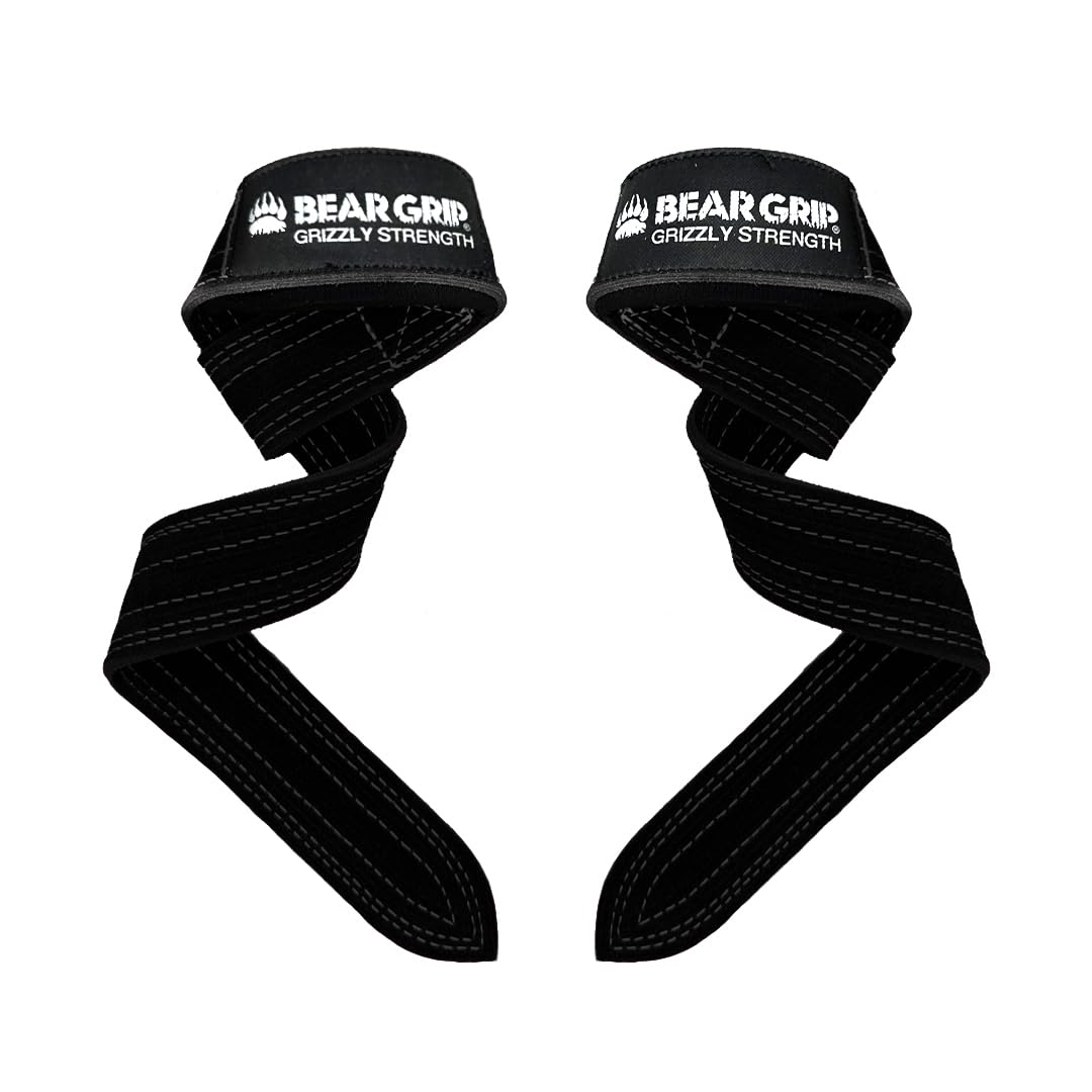BEAR GRIP Leather Lifting Straps – Weight Lifting Straps for Body Building, Deadlifts & Powerlifting – Wrist Wraps and Gym Accessories for Strength Training & CrossFit