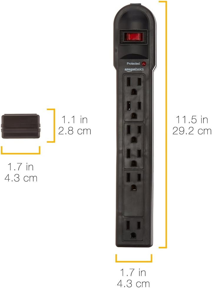 Basics 6-Outlet Surge Protector Power Strip, 6-Foot Long Cord, 790 Joule - Black: Home Audio & Theater