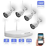 Wireless Security Camera System,Safevant Full-HD 4CH Video Security System with 4pcs 1080p Wireless Security Cameras,65ft Night Vision,Pre-installed 2TB Hard Drive,Auto-Pair,Plug&Play