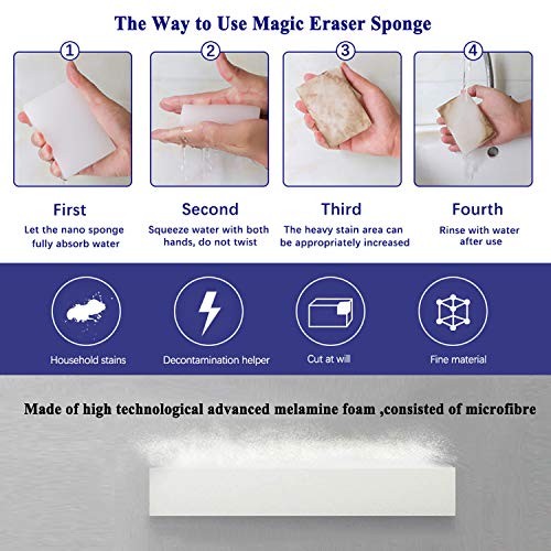 Melamine Sponge Foam, YeahWhee 100 Pack Magic Cleaning Sponges Eraser Sheet, Kitchen Dish Sponges Scrubber, Household Supplies Sponge for Bathroom, Furniture, Sink, Floor Wall Cleaner