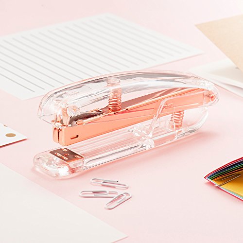 Zodaca Deluxe Acrylic Rose Gold Stapler, Heavy Duty 15 Sheets Capacity, Large Size [6 X 2 x 1.5 inches], Staple Size: 1/4 inch