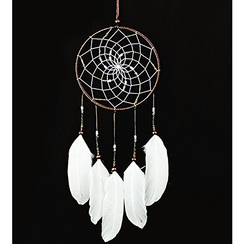 Dremisland Indian Dream Catcher Home Decor, Feather Dreamcatcher Wind Chimes Indian Style, Religious Mascot Car or Wall hanging Decoration (white-o2)