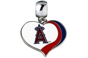 Heavens Jewelry CHARM LA LOS ANGELES ANGELS OF ANAHEIM BASEBALL HEART TEAM CHARM 3/4" ACROSS x 3/4" IN LENGTH SLIDE PENDANT FOR NECKLACE EUROPEAN CHARM BRACELET