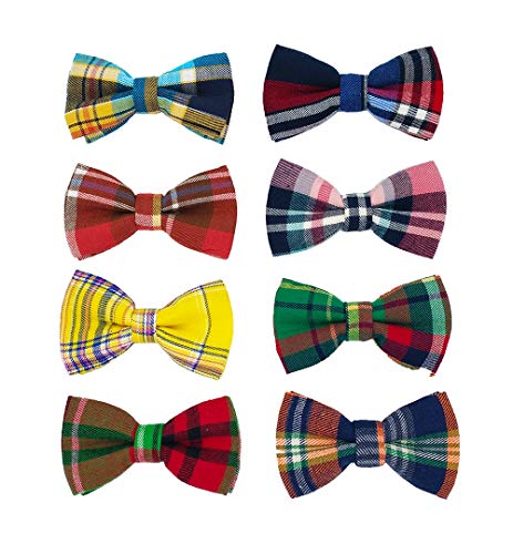 PET SHOW 8pcs Christmas Plaid Small Dogs Collar Bow Ties Puppies Cats Collar Charms Accessories Slides Attachment Bowties for Birthday Wedding Parties Assorted
