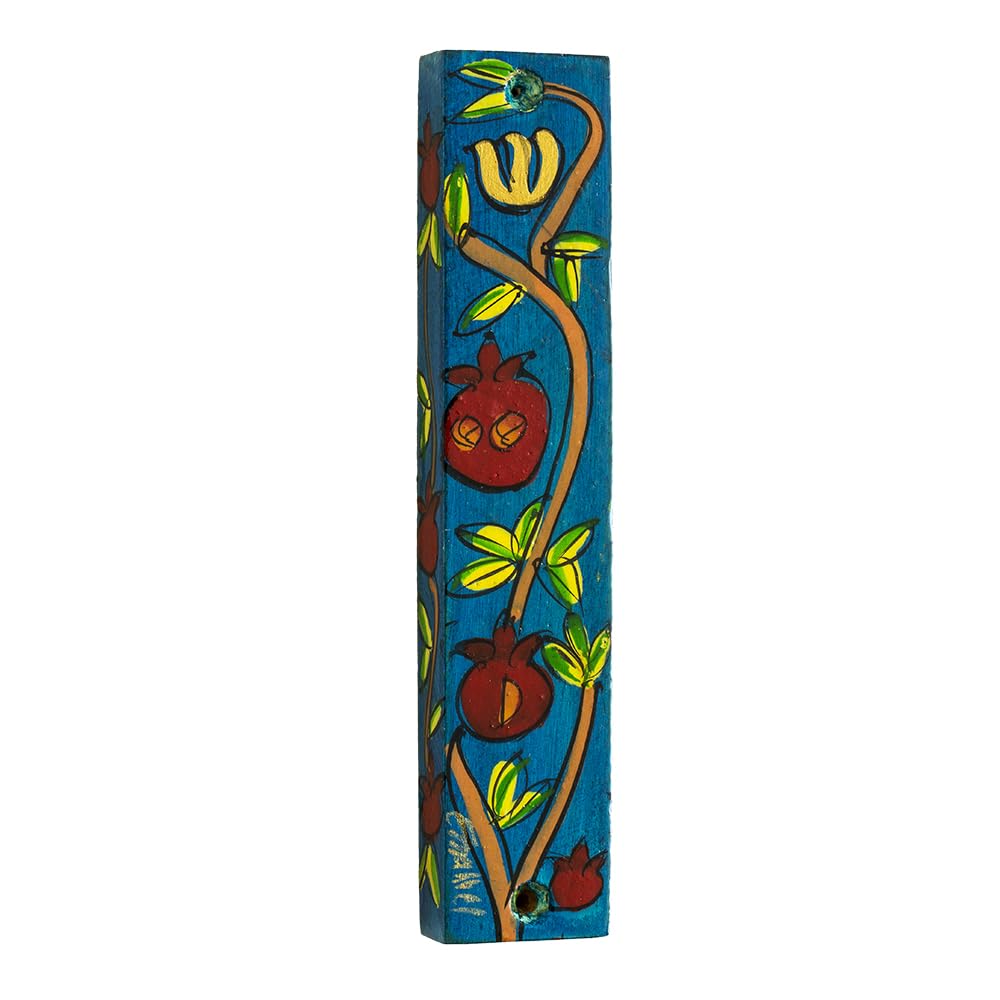 Yair Emanuel Pomegranate Design Small Wooden Mezuzah
