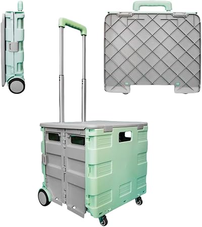 Berry 40 kg Foldable Shopping Trolley Mint Green Grey Four Wheels Telescopic