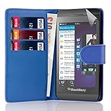 32nd Book wallet PU leather case cover for Blackberry Z10 + screen protector, cleaning cloth and touch stylus - Deep Blue