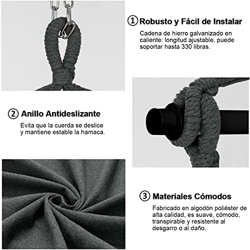 AzzmaAii Hamaca Colgante para Silla, Silla Hamaca Colgante de Cuerda con Cojín y Barra de Metal Silla Colgante al Aire Libre Silla Columpio Sillas Colgantes Portátil al Aire Libre Cuerda Colgante