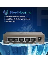 Aumox - Conmutador de red Ethernet Gigabit de 5 puertos, sobremesa, divisor Ethernet no gestionado, carcasa metálica duradera, optimización de tráfico, calidad sin ventilador, Plug and Play (AM-SG205)