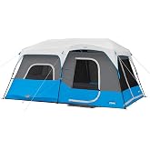 CORE Instant Cabin Tents with LED Lights | Family Multi Room Lighted Pop Up Tents for Camping | Included Storage Pockets for Camping Accessories
