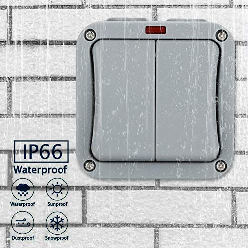 househome wasserdichter Schalter - Lichtschalter mit Leitungseinführungen für Feuchtraum - IP 65 Aussenbereich… – Bild 7