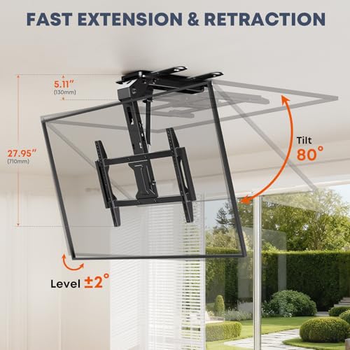 Soporte motorizado para TV de techo abatible – Montaje eléctrico de 37 a 75 pulgadas con mando a distancia, carga máxima de 100 libras, VESA máx. 600 x 400 mm, color negro