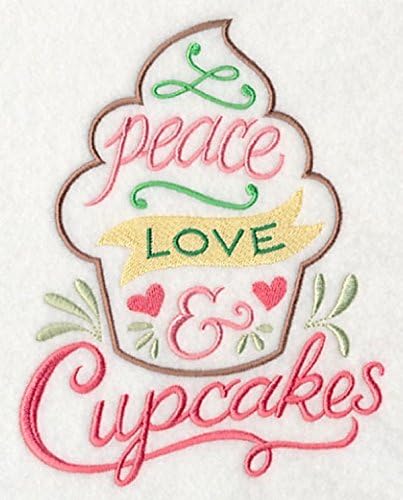 Embroidered Kitchen Towel Peace Love Cupcakes Design