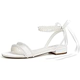 Winflag Wedding Flats Pearl Sandals Flat Wedding Shoes for Bride Open Toe Bridal Flats