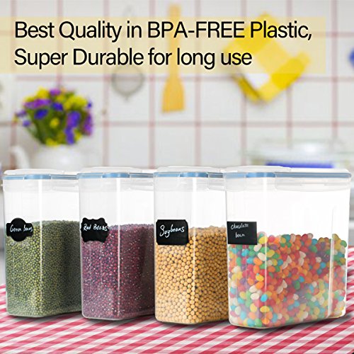 Larger 4L/135.2OZ Airtight Food Storage Containers-4 Pack, Mokaloo Leakproof Seal Lids Large Food Storage Containers in Bpa-Free Plastic, Suitable for Cereal, Flour, Sugar & More -With 16 pcs Chalkboa