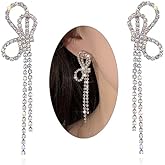 Luxval Rhinestone Earrings Dangling for Women Sparkly Silver Dangle Earrings Girls Long Chandelier Earrings Tassel Lightweight Ear Studs Cubic Zirconia Crystal Statement
