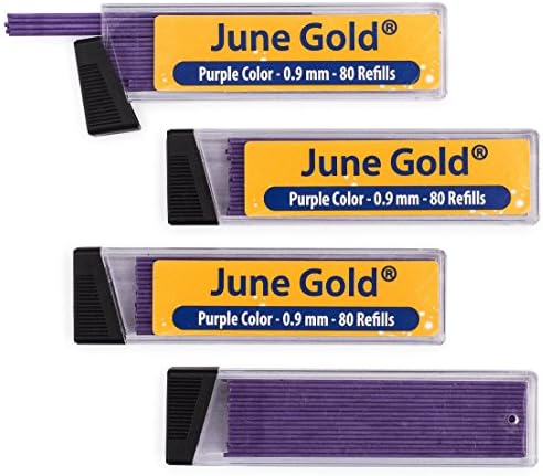 June Gold 320 Purple Colored Lead Refills, 0.9 mm, Bold Thickness for Moderate Use, Break Resistant with Convenient Dispensers