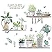 iwallsticker Cartoon Cactus Pot Green Plants Leaves Butterflies Pastoral Style Wall Stickers Wall Decal Vinyl Removable Art Wall Decals for Bedroom Living Room Nursery Room Children's Bedroom