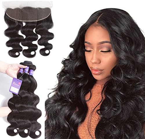 Hair Bundles with Frontal 100% Unprocessed Brazilian Vrigin Hair Body Wave 3 Bundles Natural Black Virgin Human Hair Faddishair (20" 22" 24"+20" Frontal)