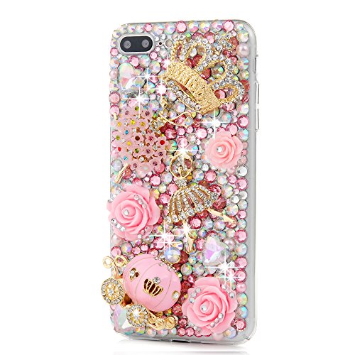 iPhone 7 Plus Case 5.5 inch - Mavis's Diary 3D Handmade Bling Rhinestone Diamonds Luxury Pumpkin Carriage Golden Crown Pink Flower Dancing Girl Shiny Heart [Full Edge Protection] Hard PC Cover - Thumbnail 7