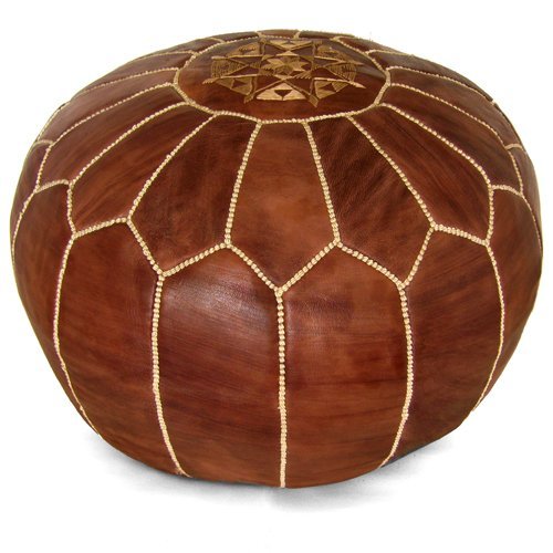 Mina Stuffed Moroccan Leather Pouf Ottoman, Many Colors 