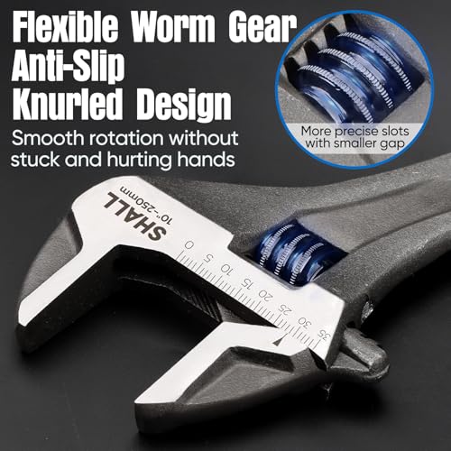 Shall Adjustable Wrench Set 3 Piece, 10/8/6 Inch Cr-V Steel Wrench with Padded Grip, Navy Blue, Laser Engraved for Home, Garage, Workshop and DIY