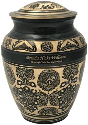 Adult Black &amp; Gold Funeral Cremation Urn, Human Memorial Urns With Personalization