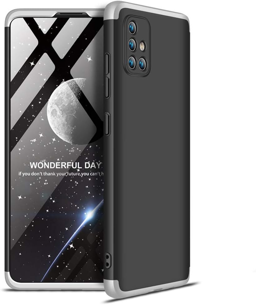 EMAXELERR Samsung Galaxy A71 Case 3 in 1 Ultra Slim 360°Degree Full Body Shockproof Protector Hard PC Plastic Anti-Scratch Cover for Samsung Galaxy A71.3 in 1 PC:Silver+Black