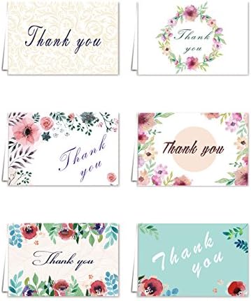 Aloudy Thank You Cards - 6 Unique Designs - Blank Cards - 36 Greeting Note Cards with White Envelopes for Baby Shower, Graduation, Wedding and Bridal Party - 4 x 6 inches