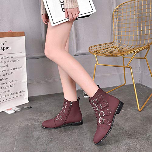 TnaIolral Women Ankle Short Booties Solid Color Suede Martin Zipper Shoes (US:8.5, Purple) - Thumbnail 2