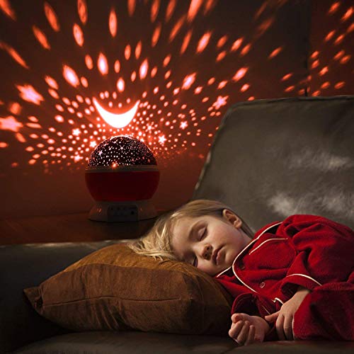 Baby Night Light Moon Star Projector 360 Degree Rotation, 4 LED Bulbs 8 Color Changing with USB Cable/Batteries Powered, Unique Gifts Kids, Romantic Bedroom Décor (Blue, 4.7) - Thumbnail 4