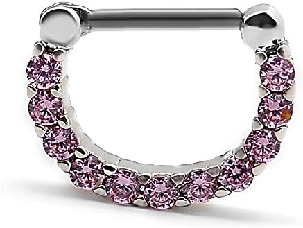 HEARTFEEL 16g/1.2mm Surgical Steel Zircon Crystal Clicker Small Hoop Septum Jewerly Nose Ring Nipple Set of 2 (Pink)