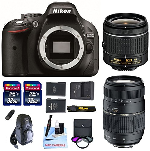 Nikon D5200 DSLR Camera Kit + Nikon Nikkor 18-55mm VR AF-P Zoom Lens + Tamron 70-300mm AF Telephoto Zoom Lens With Macro