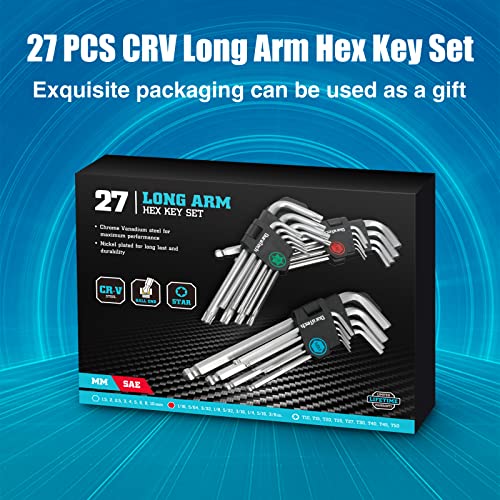 DuraTech Allen Wrenches sets, 27-Pieces Long Arm SAE & Metric Torx Star Ball End Hex Key Set