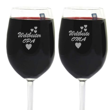 van Hoogen Set Leonardo 1 x Weltbeste Oma und 1 x Weltbester Opa | Weinglas mit Gravur | als Geschenkset für Großeltern | 365