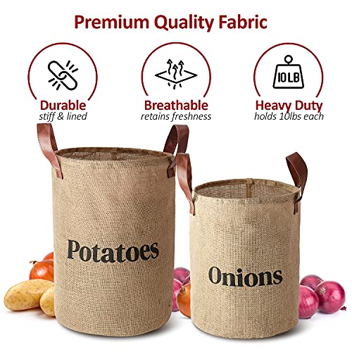 Lined Burlap Pantry Storage Baskets For Potatoes And Onions With
