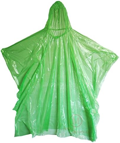 Disposable Rain Ponchos with Hood, Green (Pack of 50)