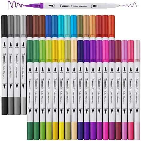 Twin Tip Brush Marker Pens, Tanmit 0.4 Advantageous Tip Markers & Brush Highlighter Pen Set of 36 for Bullet Journaling Adults Coloring Guide Be aware Taking Writing Planning Artwork Venture