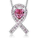 MEGA CREATIVE JEWELRY Breast Cancer Awareness Ribbon Pink Pendant Necklace Crystals from Swarovski