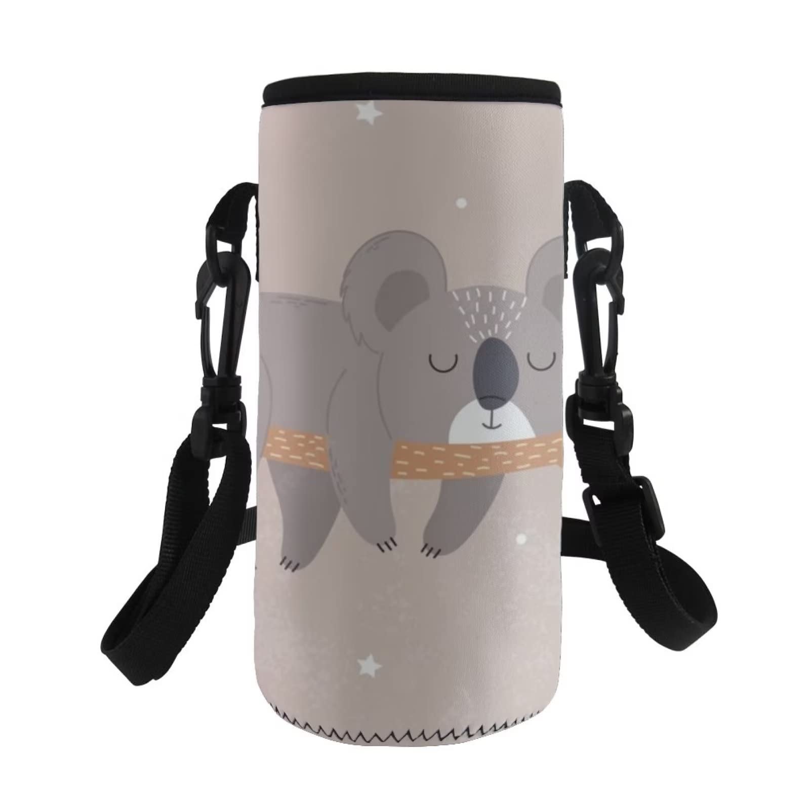 COEQINE Insulated Neoprene Water Bottle Carrier Holder Bag Adjustable Shoulder Strap Cute Print Sleep Koala for Adult Kids Walking Hiking Stainless Steel and Plastic Bottle — image 1