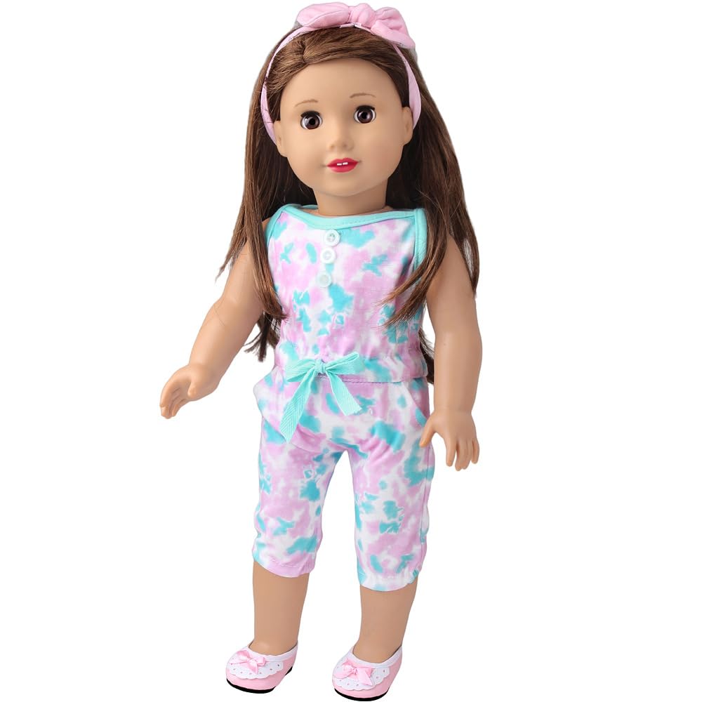 NIXNUT Doll Clothes Jumpsuit Bodysuit Summer Clothing with Hairband for American Girl Doll 18-inch
