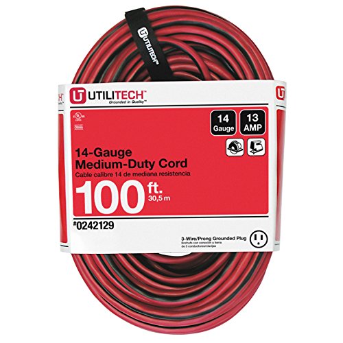 Utilitech 100-ft 13-Amp 120-Volt 1-Outlet 14-Gauge Red/Black Outdoor Extension Cord - Thumbnail 2