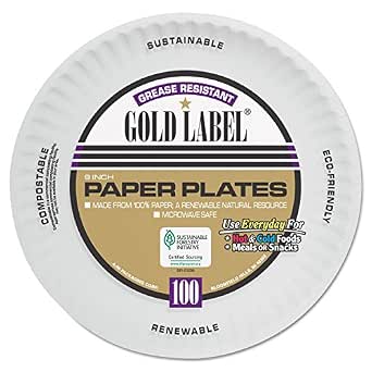 Ajm Packaging Corporation Coated Paper Plates, 9 Inches, White, Round, 100/Pack - 12 Packs Of 100 Plates. 1200 Per Case. (640206738897)