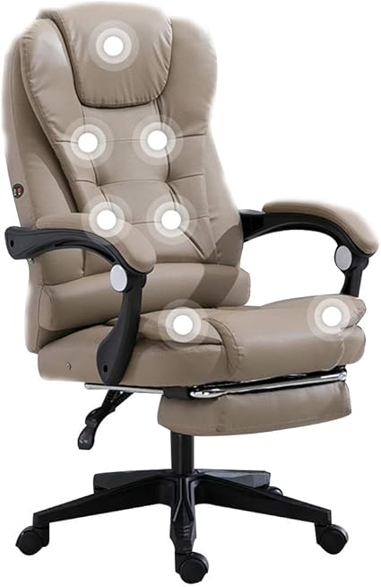 Amazon Com Leather Desk Gaming Chair With Footrest 7 Point Massage Ergonomic High Backrest Office Computer Chair Bearing Capacity 330 Lbs Color Khaki Furniture Decor